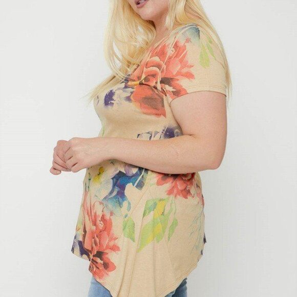 Multi-colored Watercolor Flower Print Tunic - Picture 5 of 7